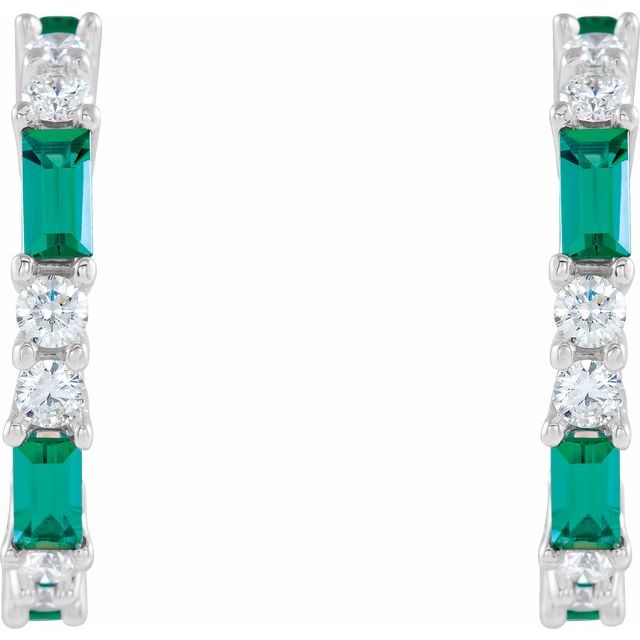 Straight baguette Lab-Grown Emerald & 1/2 CTW Natural Diamond Earrings