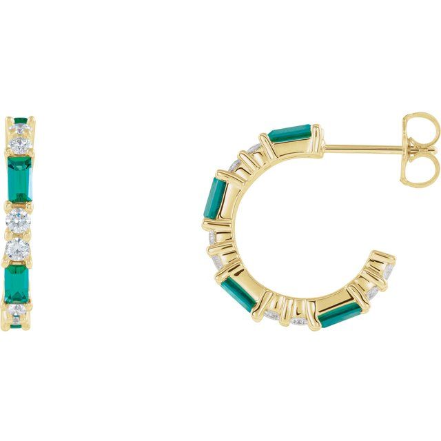 Straight baguette Natural Emerald & 1/2 CTW Natural Diamond Earrings