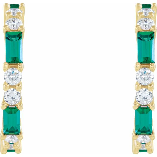 Straight baguette Natural Emerald & 1/2 CTW Natural Diamond Earrings