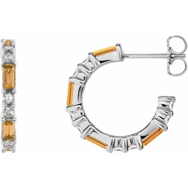 Straight baguette Natural Citrine & 1/2 CTW Natural Diamond Earrings