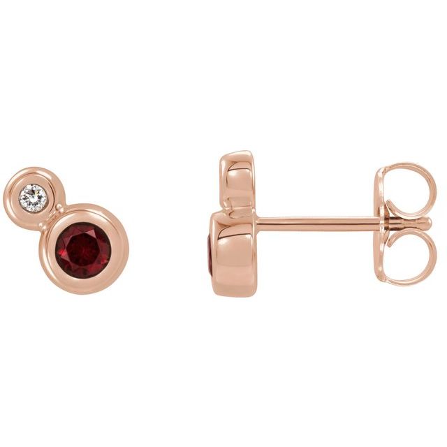 Round 4mm Natural Mozambique Garnet & .06 CTW Natural Diamond Earrings