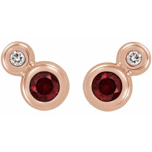 Round 4mm Natural Mozambique Garnet & .06 CTW Natural Diamond Earrings