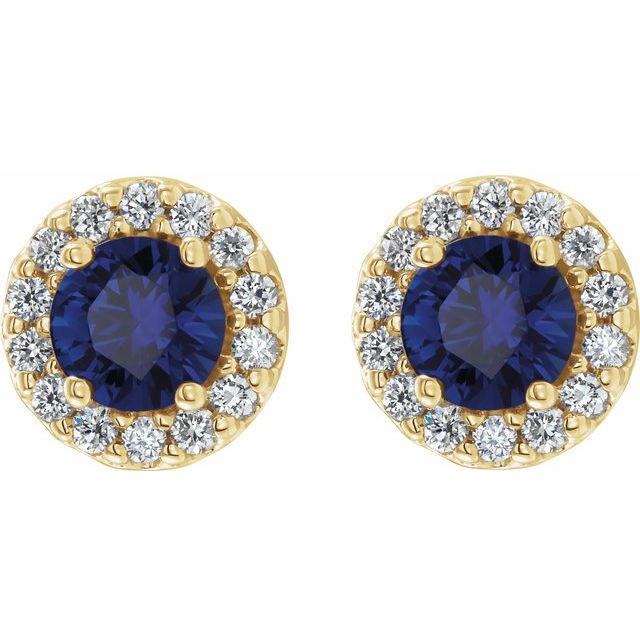 Round 6mm Natural Blue Sapphire & 1/4 CTW Natural Diamond Earrings