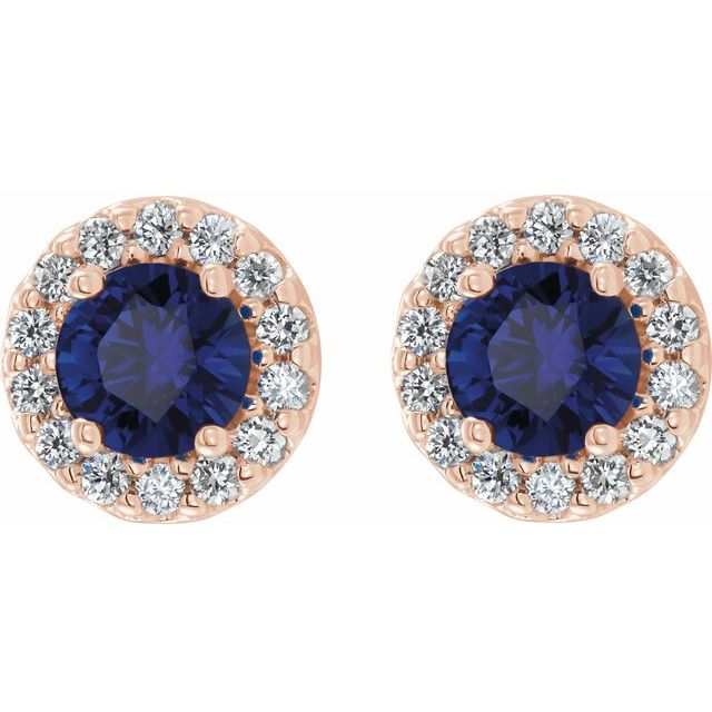 Round 4mm Lab-Grown Blue Sapphire & 1/8 CTW Natural Diamond Earrings