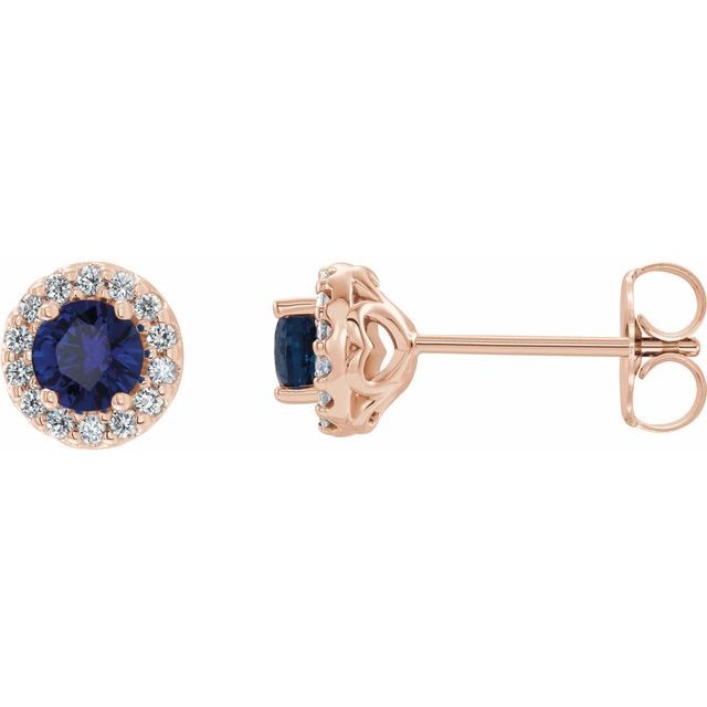 Round 4mm Natural Blue Sapphire & 1/8 CTW Natural Diamond Earrings