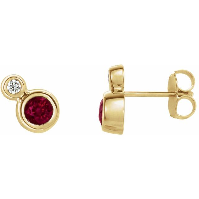 Round 3mm Natural Ruby & .03 CTW Natural Diamond Earrings