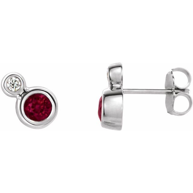 Round 4mm Lab-Grown Ruby & .06 CTW Natural Diamond Earrings