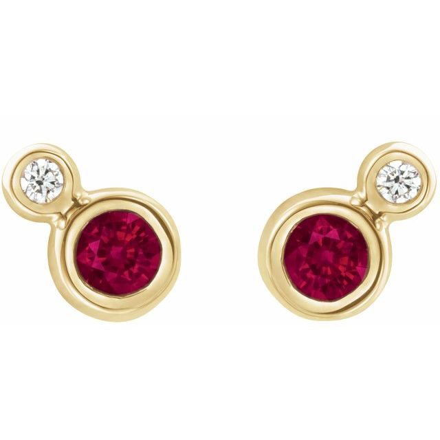 Round 3mm Natural Ruby & .03 CTW Natural Diamond Earrings