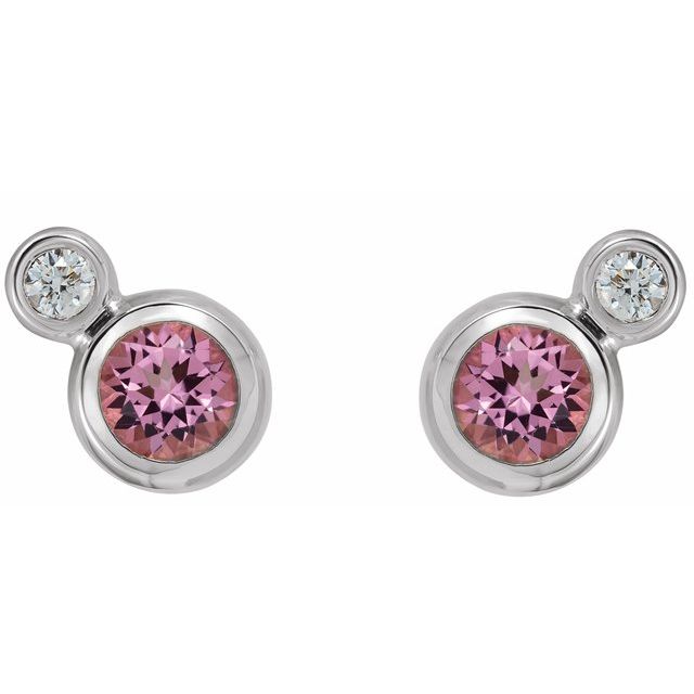 Round 4mm Natural Pink Tourmaline & .06 CTW Natural Diamond Earrings