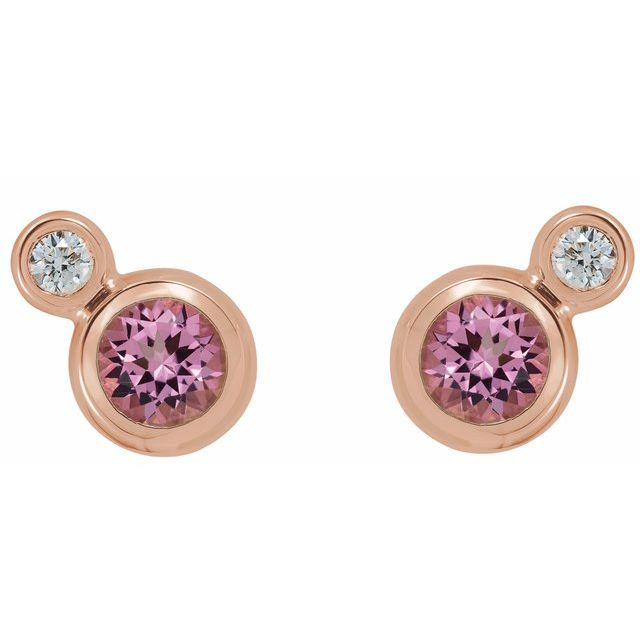 Round 5mm Natural Pink Tourmaline & 1/8 CTW Natural Diamond Earrings