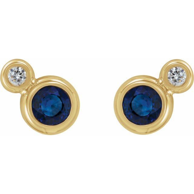 Round 5mm Natural Blue Sapphire & 1/8 CTW Natural Diamond Earrings