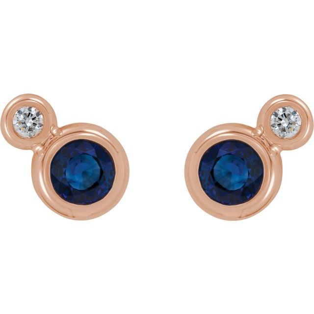 Round 3mm Natural Blue Sapphire & .03 CTW Natural Diamond Earrings