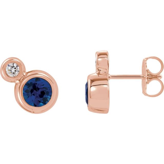 Round 3mm Natural Blue Sapphire & .03 CTW Natural Diamond Earrings