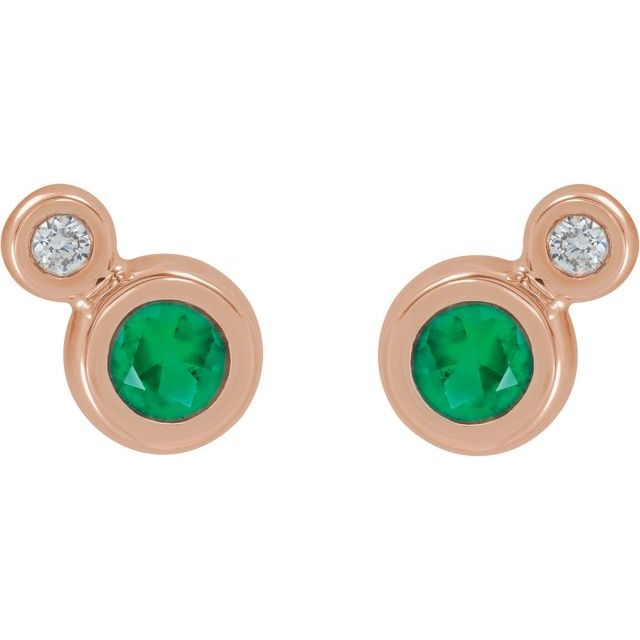 Round 4mm Natural Emerald & .06 CTW Natural Diamond Earrings