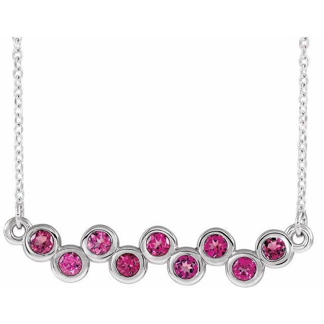 Round Natural Pink Sapphire Bezel-Set Bar Necklace