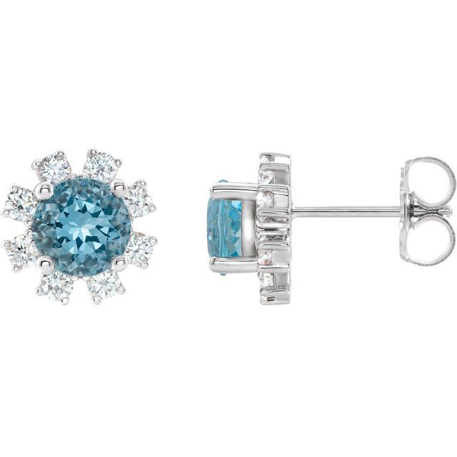 Round Natural Blue Zircon & .06 CTW Natural Diamond Earrings