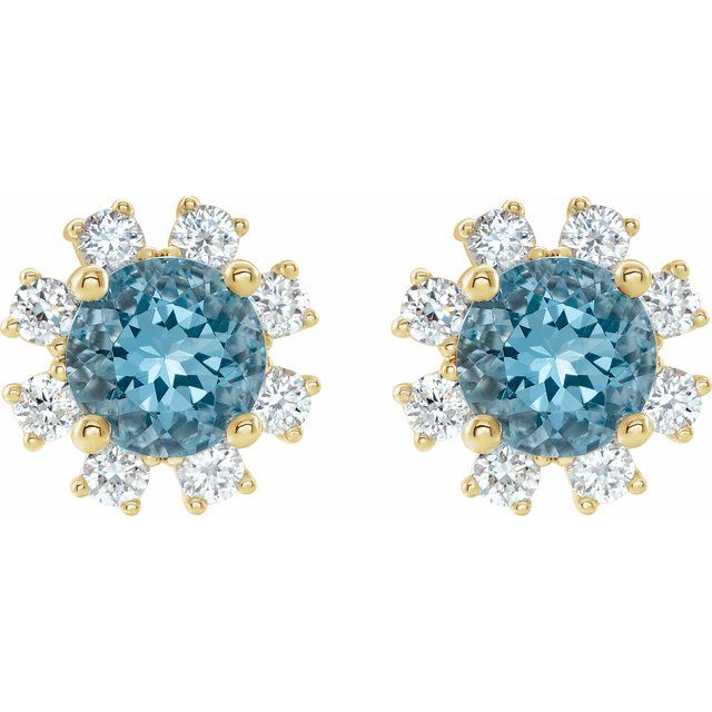 Round Natural Blue Zircon & 1/2 CTW Natural Diamond Earrings