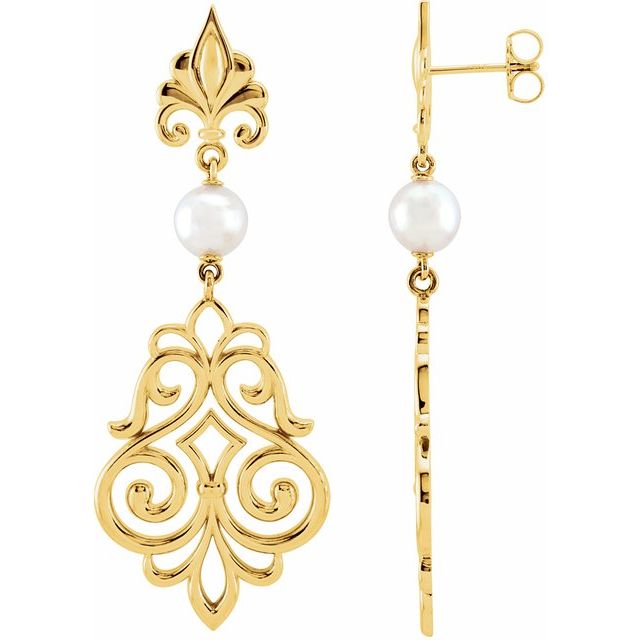 Cultured White Akoya Pearl Fleur-de-Lis Earrings