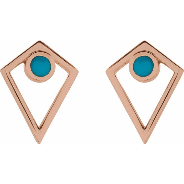Round Natural Turquoise Cabochon Pyramid Earrings
