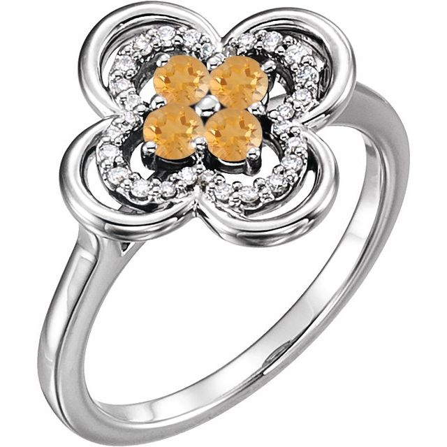 Round Natural Citrine & 1/10 CTW Natural Diamond Ring