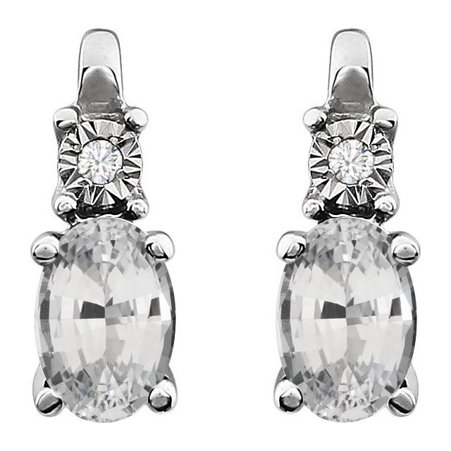 Oval Lab-Grown White Sapphire & .02 CTW Natural Diamond Earrings