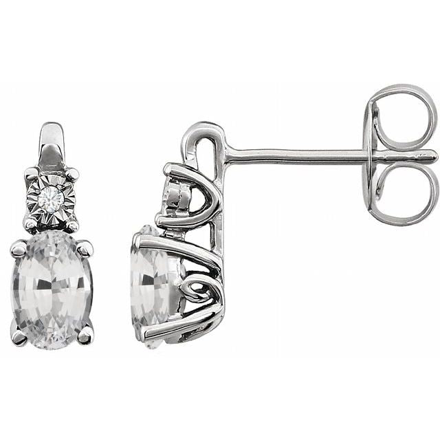 Oval Lab-Grown White Sapphire & .02 CTW Natural Diamond Earrings
