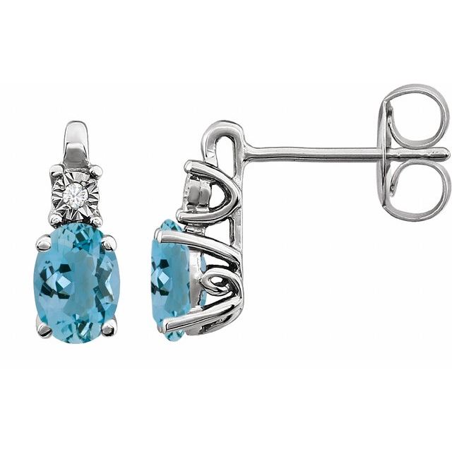 Oval Natural Aquamarine & .02 CTW Natural Diamond Earrings