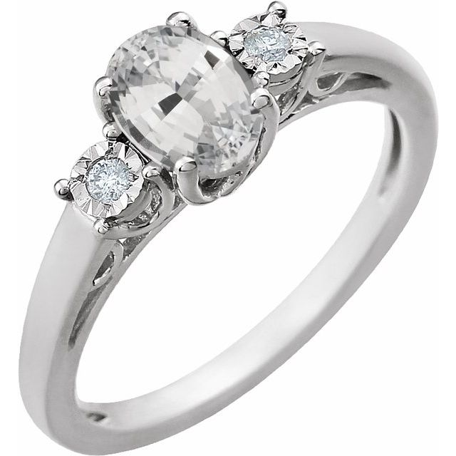Oval Lab-Grown White Sapphire and .04 CTW Natural Diamond Ring
