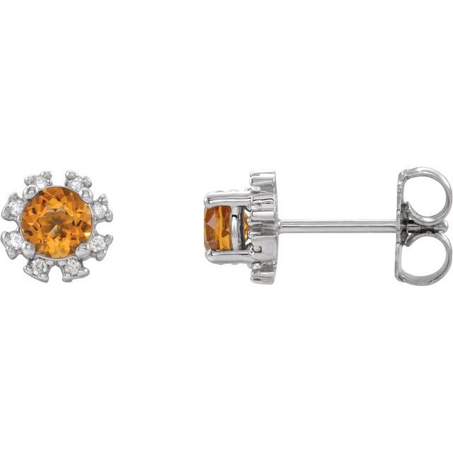 Round Natural Citrine & 1/5 CTW Natural Diamond Earrings