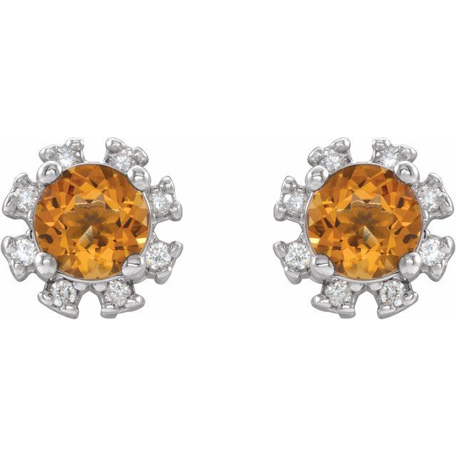 Round Natural Citrine & .06 CTW Natural Diamond Earrings