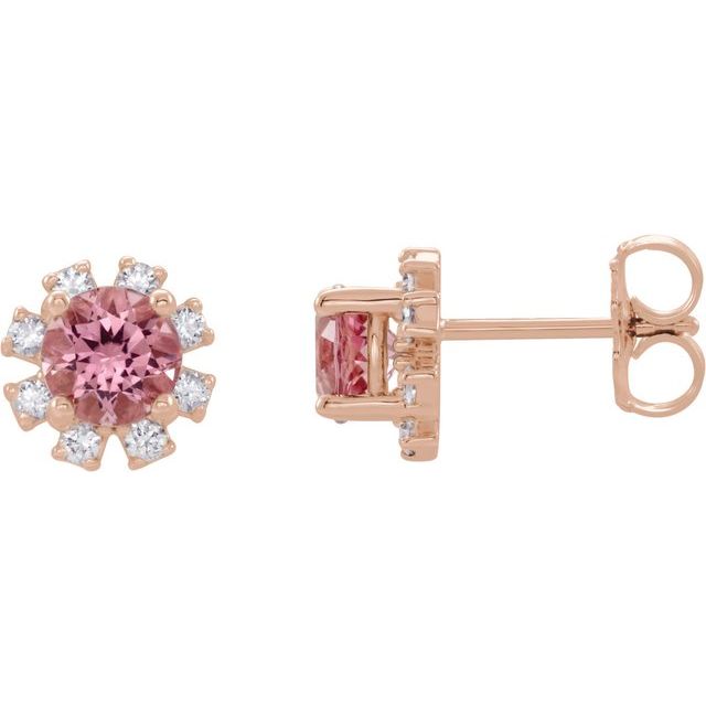 Round Natural Pink Tourmaline & 1/5 CTW Natural Diamond Earrings