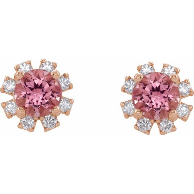 Round Natural Pink Tourmaline & 1/2 CTW Natural Diamond Earrings