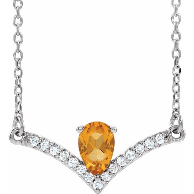 Pear Natural Citrine & .06 CTW Natural Diamond Necklace