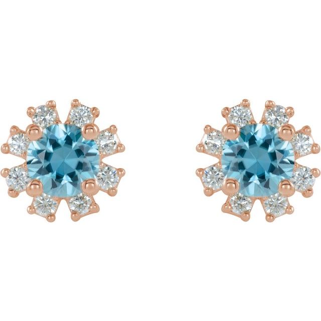 Round Natural Blue Zircon & .06 CTW Natural Diamond Earrings