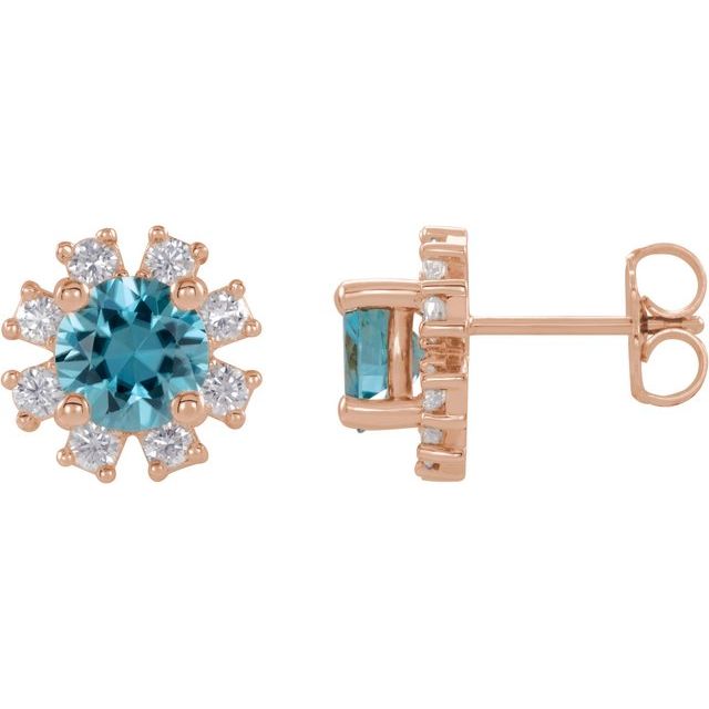 Round Natural Blue Zircon & .06 CTW Natural Diamond Earrings