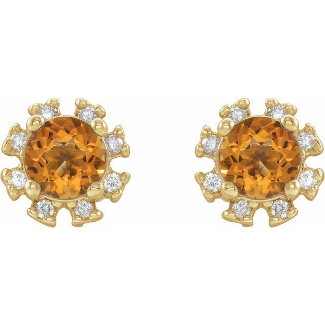 Round Natural Citrine & 1/5 CTW Natural Diamond Earrings