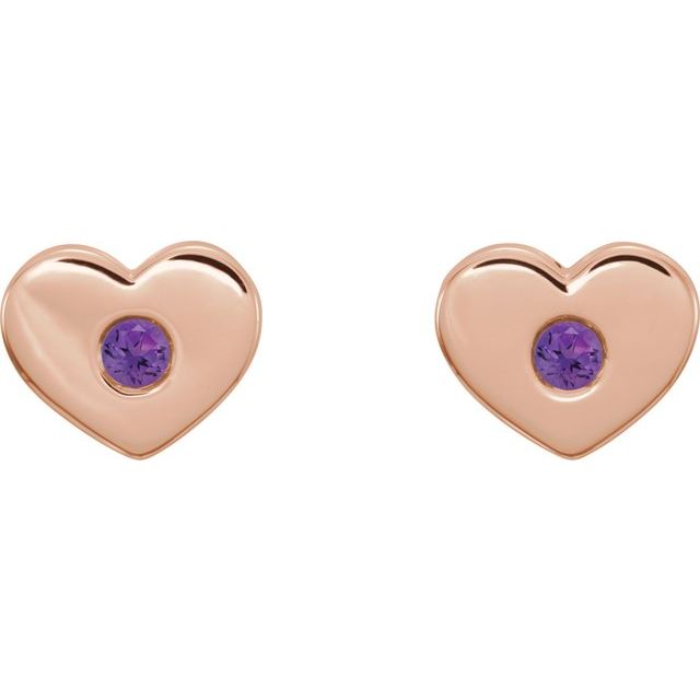 Round Natural Amethyst Heart Earrings
