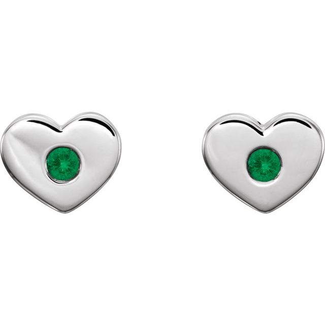 Round Lab-Grown Emerald Heart Earrings