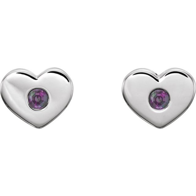 Round Lab-Grown Alexandrite Heart Earrings