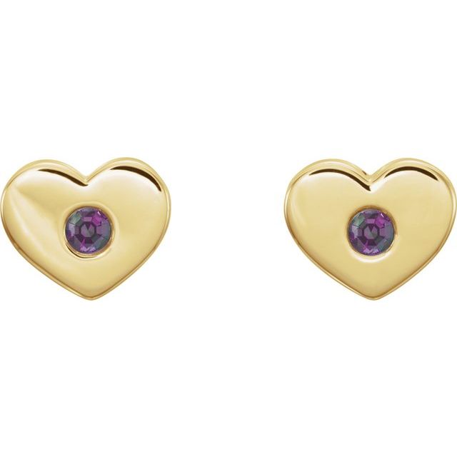 Round Lab-Grown Alexandrite Heart Earrings