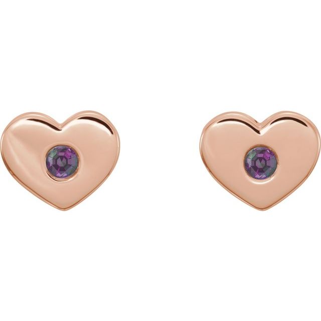 Round Lab-Grown Alexandrite Heart Earrings