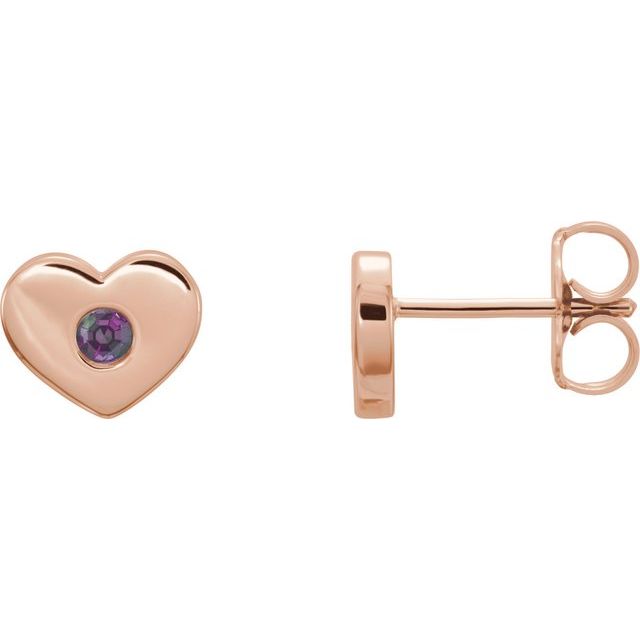 Round Lab-Grown Alexandrite Heart Earrings