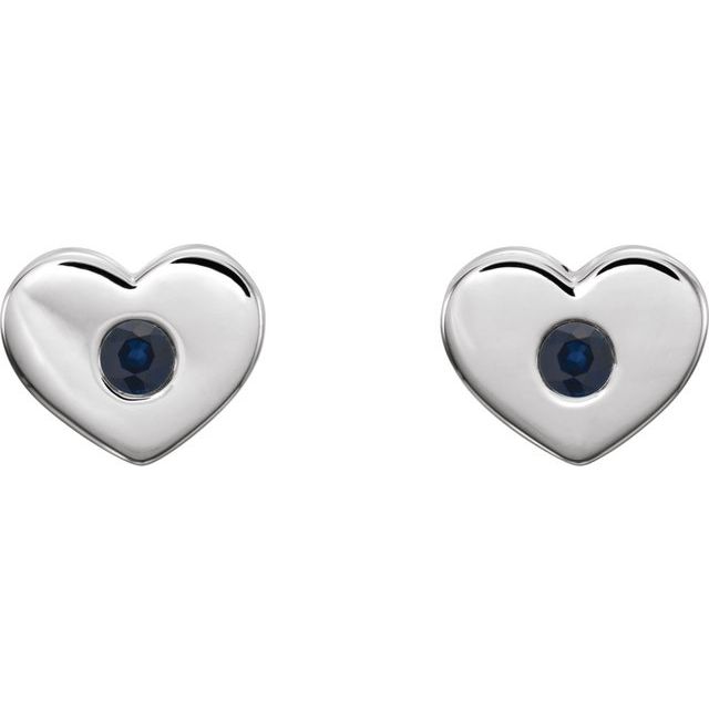 Round Lab-Grown Blue Sapphire Heart Earrings