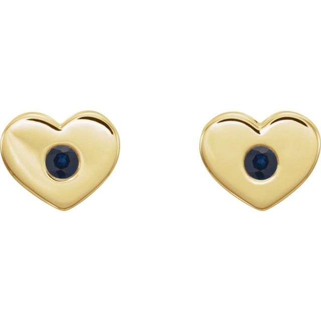 Round Lab-Grown Blue Sapphire Heart Earrings
