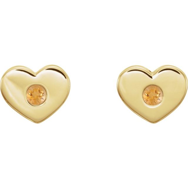 Round Natural Citrine Heart Earrings