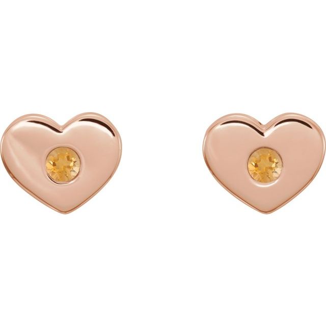 Round Natural Citrine Heart Earrings