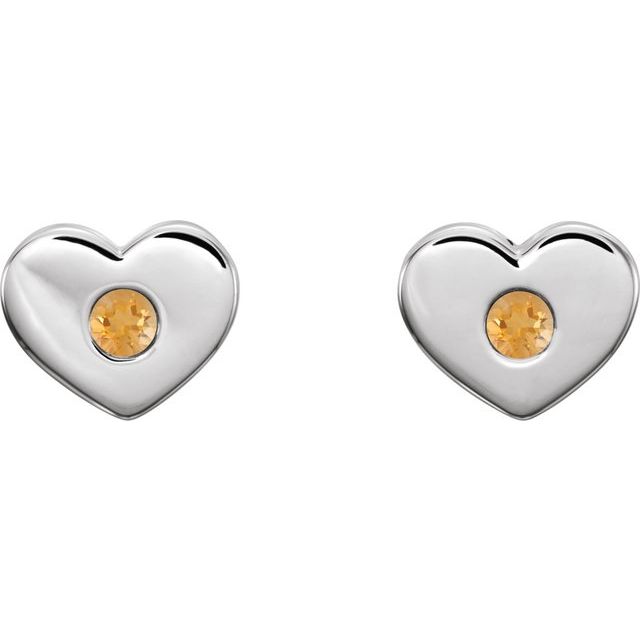 Round Natural Citrine Heart Earrings