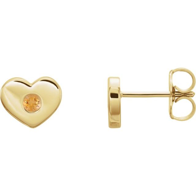 Round Natural Citrine Heart Earrings