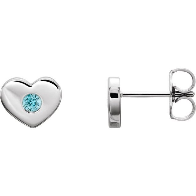 Round Natural Blue Zircon Heart Earrings
