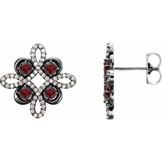 Round Natural Mozambique Garnet & 1/4 CTW Natural Diamond Earrings